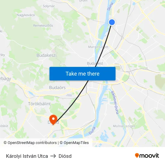 Károlyi István Utca to Diósd map