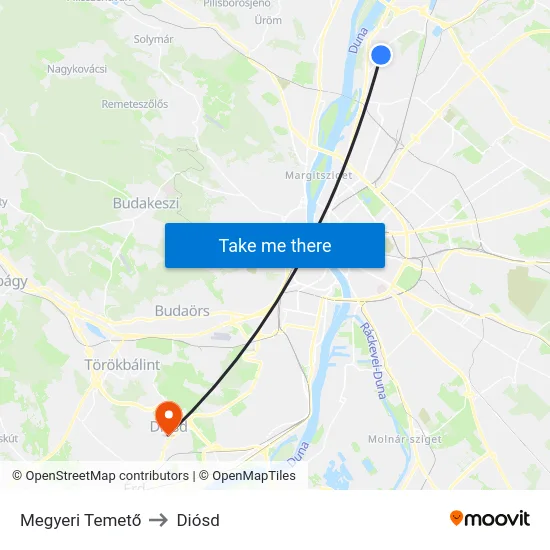 Megyeri Temető to Diósd map
