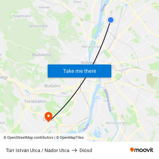 Türr István Utca / Nádor Utca to Diósd map