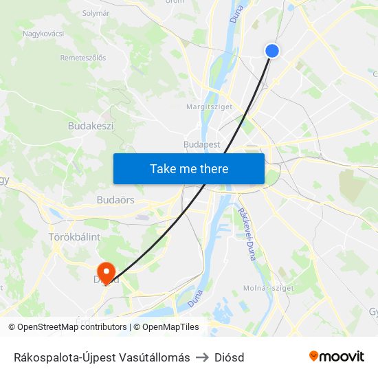 Rákospalota-Újpest Vasútállomás to Diósd map