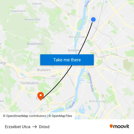 Erzsébet Utca to Diósd map