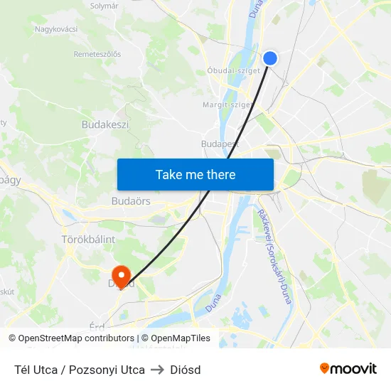 Tél Utca / Pozsonyi Utca to Diósd map