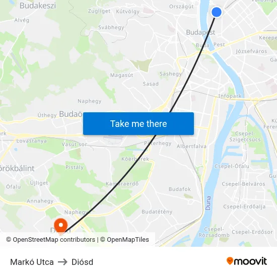 Markó Utca to Diósd map