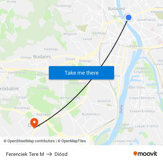 Ferenciek Tere M to Diósd map