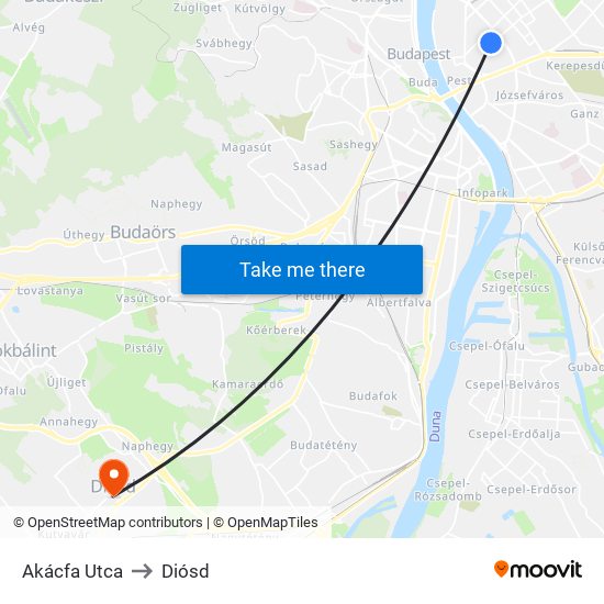 Akácfa Utca to Diósd map