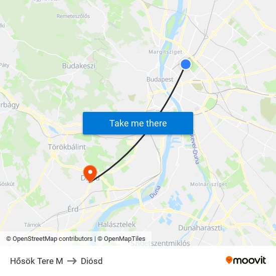 Hősök Tere M to Diósd map