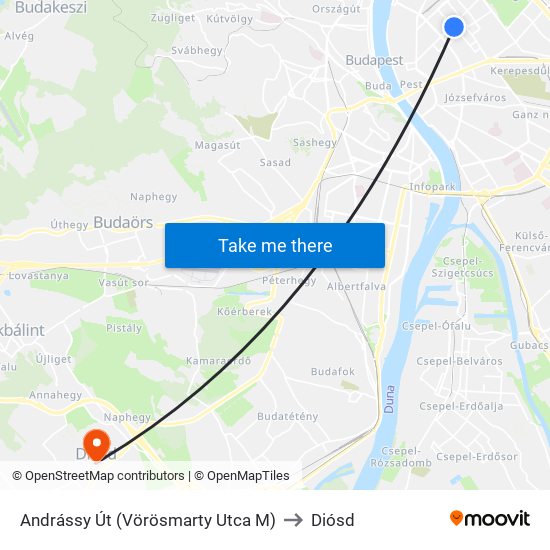 Andrássy Út (Vörösmarty Utca M) to Diósd map