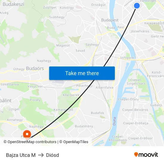 Bajza Utca M to Diósd map