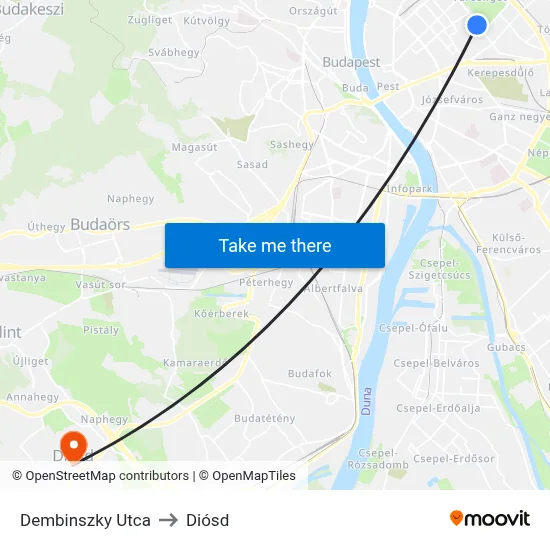 Dembinszky Utca to Diósd map