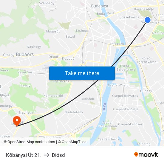 Kőbányai Út 21. to Diósd map