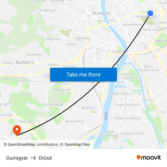 Gumigyár to Diósd map
