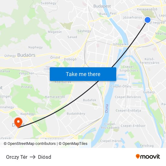 Orczy Tér to Diósd map