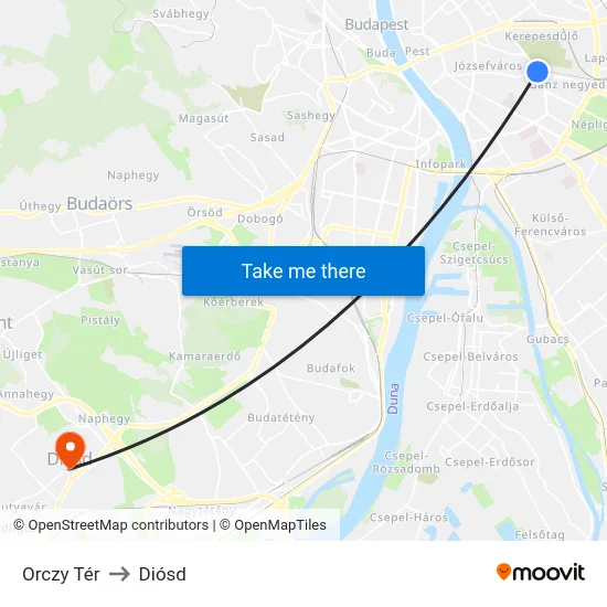 Orczy Tér to Diósd map