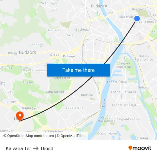 Kálvária Tér to Diósd map