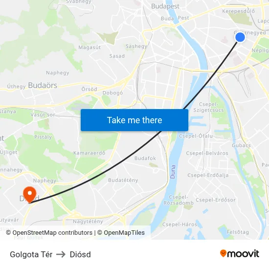 Golgota Tér to Diósd map