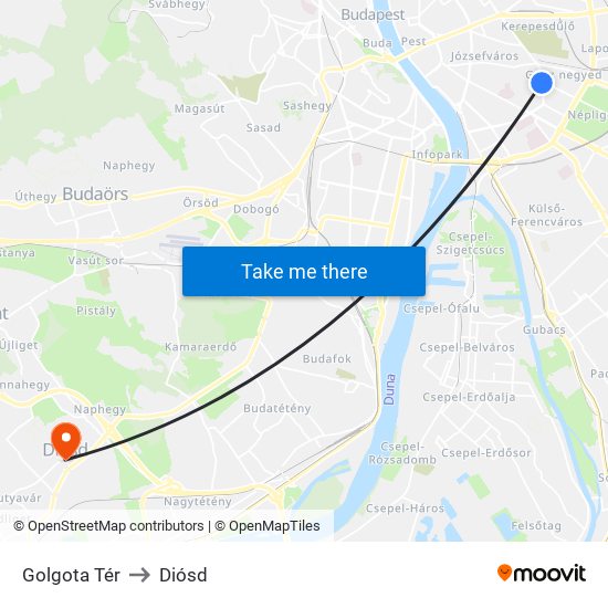 Golgota Tér to Diósd map