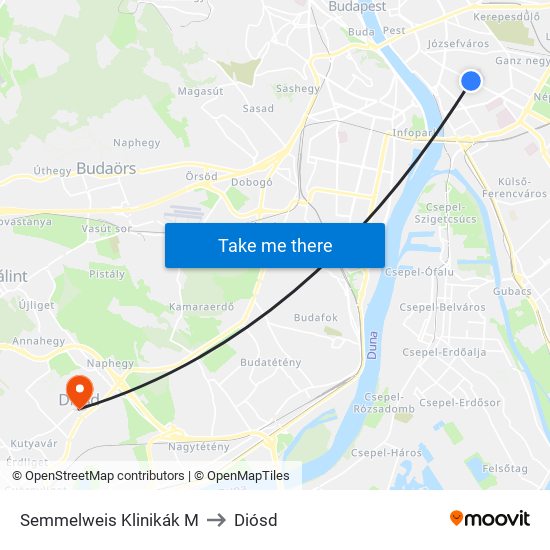 Semmelweis Klinikák M to Diósd map