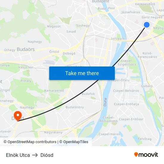 Elnök Utca to Diósd map