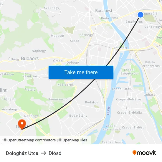 Dologház Utca to Diósd map