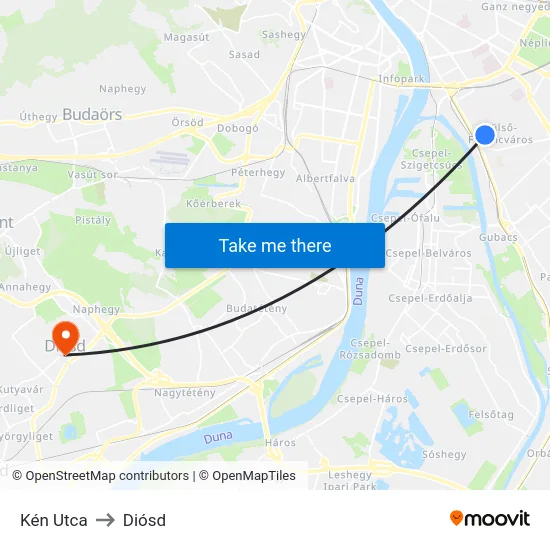 Kén Utca to Diósd map