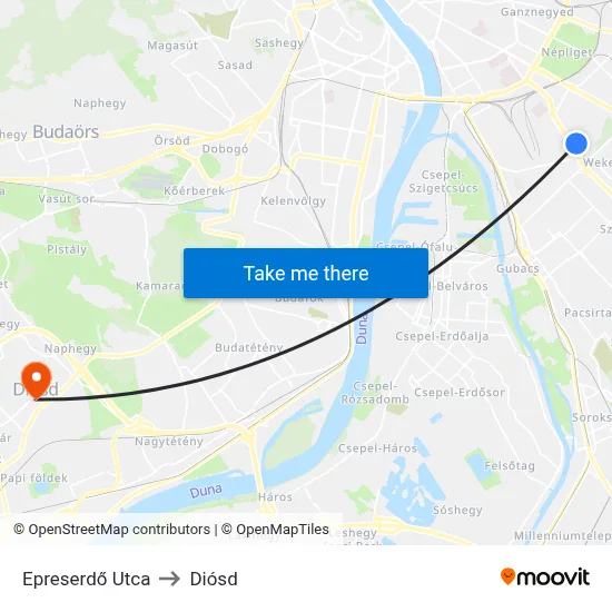 Epreserdő Utca to Diósd map