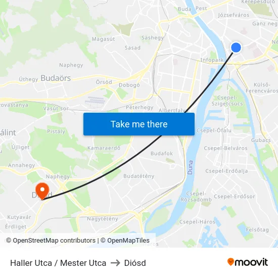 Haller Utca / Mester Utca to Diósd map