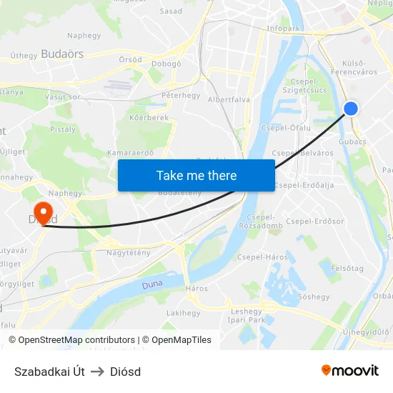 Szabadkai Út to Diósd map