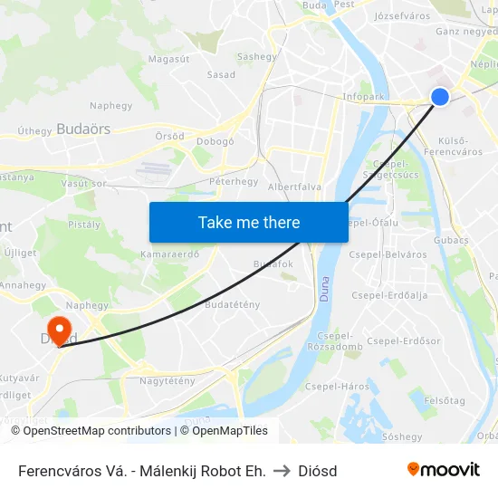 Ferencváros Vá. - Málenkij Robot Eh. to Diósd map