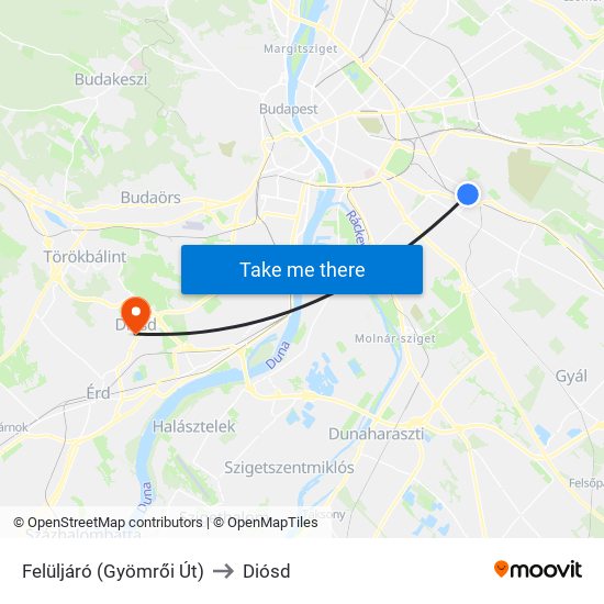 Felüljáró (Gyömrői Út) to Diósd map