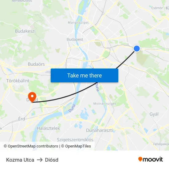 Kozma Utca to Diósd map