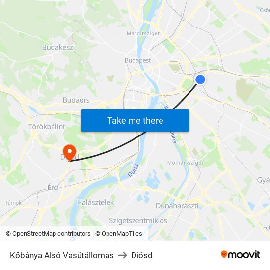 Kőbánya Alsó Vasútállomás to Diósd map