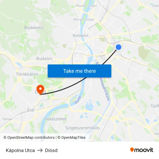 Kápolna Utca to Diósd map