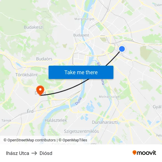 Ihász Utca to Diósd map