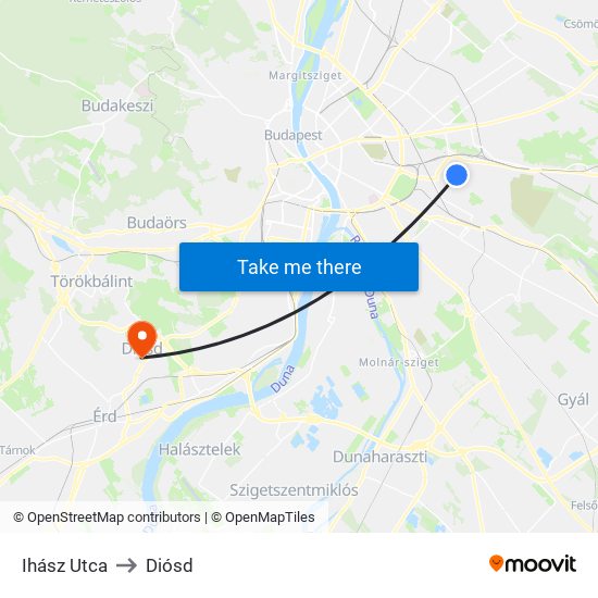 Ihász Utca to Diósd map