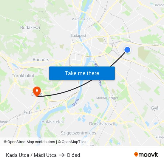 Kada Utca / Mádi Utca to Diósd map