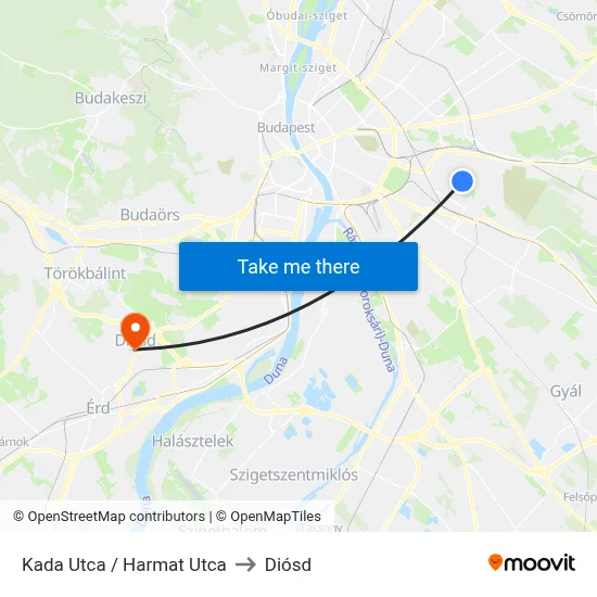 Kada Utca / Harmat Utca to Diósd map