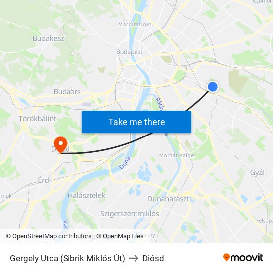 Gergely Utca (Sibrik Miklós Út) to Diósd map
