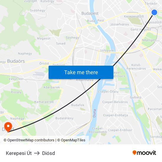 Kerepesi Út to Diósd map