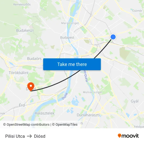 Pilisi Utca to Diósd map