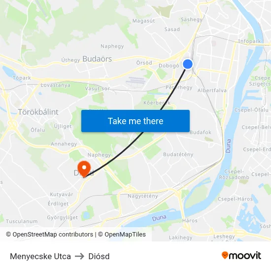 Menyecske Utca to Diósd map