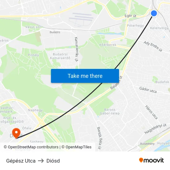 Gépész Utca to Diósd map