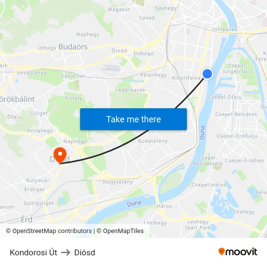 Kondorosi Út to Diósd map