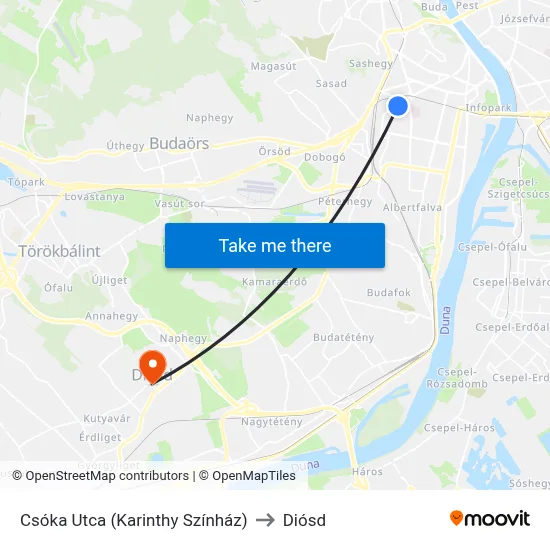 Csóka Utca (Karinthy Színház) to Diósd map