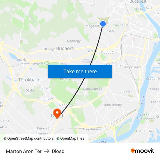 Márton Áron Tér to Diósd map