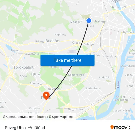 Süveg Utca to Diósd map