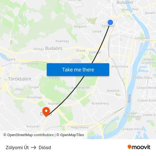 Zólyomi Út to Diósd map