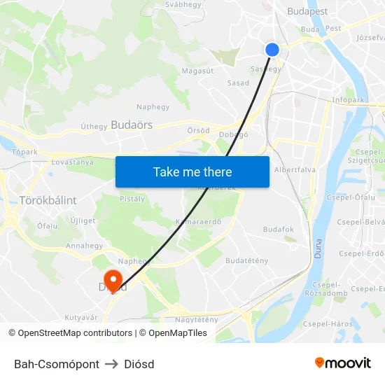 Bah-Csomópont to Diósd map