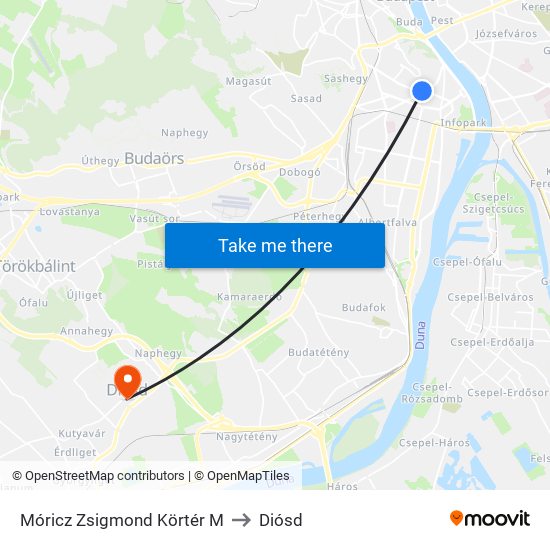 Móricz Zsigmond Körtér M to Diósd map