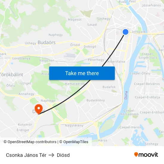 Csonka János Tér to Diósd map