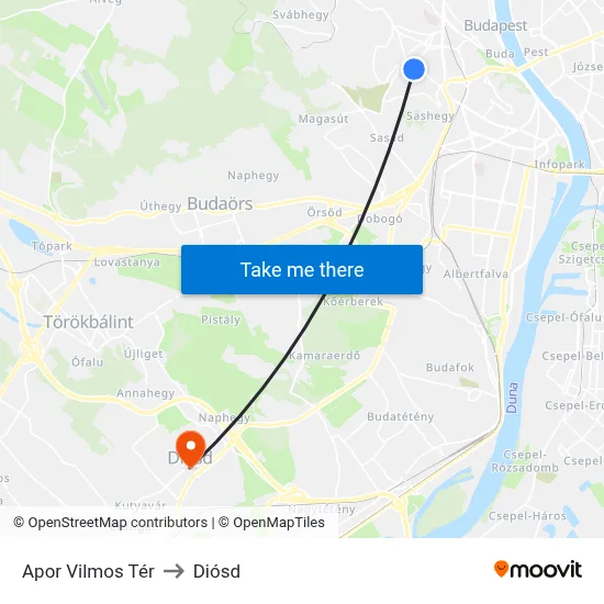 Apor Vilmos Tér to Diósd map